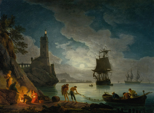 A Harbor in Moonlight  Poster Print by Claude-Joseph Vernet