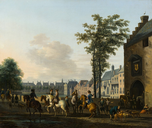 A Hunting Party near the Hofvijver in The Hague, seen from the Plaats  Poster Print by Gerrit Adriaensz. Berckheyde