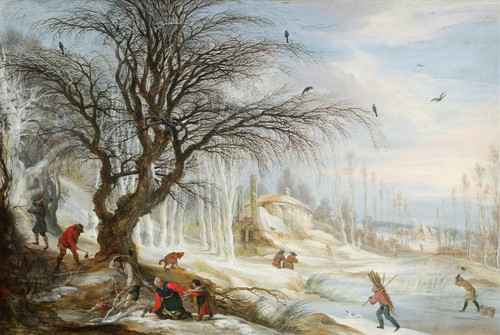 Winter Landscape with Wood Gatherers  Poster Print by Gijsbrecht Leytens
