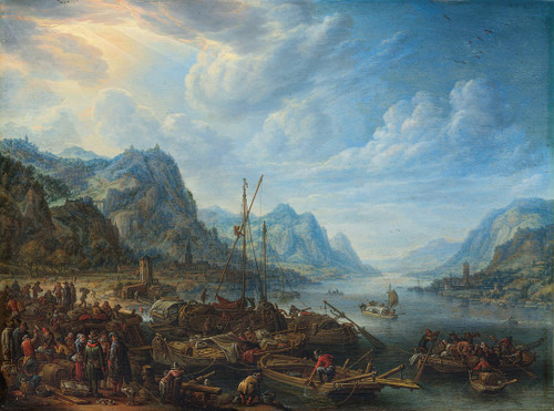 View of a River with Boat Moorings  Poster Print by Herman Saftleven