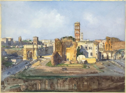 The Arch of Titus and the Temple of Venus and Rome near the Roman Forum Poster Print by Ippolito Caffi