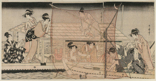 Net Fishing at Night on the Sumida River  Poster Print by Kitagawa Utamaro