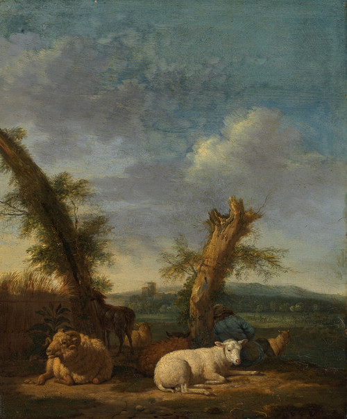 Landscape with Sheep and a Sleeping Shepherd  Poster Print by Adriaen van de Velde