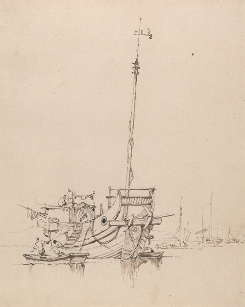 A Chinese Junk Poster Print by George Chinnery