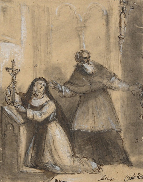 A Nun and a Monk in a Chapel Poster Print by Anonymous