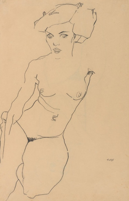 Kneeling Female Nude  Poster Print by Egon Schiele