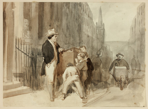 Boys at Peepshow in Street Poster Print by Clarkson Stanfield