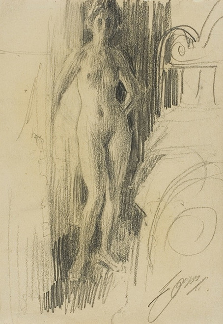 Nude Figure Standing Near a Bed  Poster Print by Anders Zorn