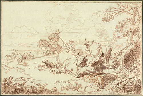 Cattle and Sheep with Shepherds and Shepherdess Poster Print by Abraham Jansz. Begeyn