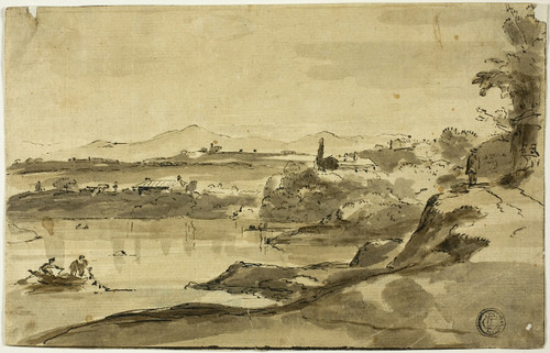 Landscape with Fisherman in Lake Poster Print by Adam Pynacker