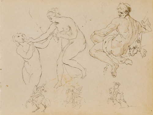 Two Female Nudes; Seated Male Nude  Poster Print by Thomas Sully
