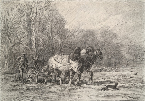 A Peasant with a Horse Drawn Plough  Poster Print by Charles Emile Jacque