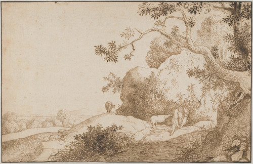 Mountain Landscape with a Distant View Behind  Poster Print by Hendrik Cornelisz. Vroom