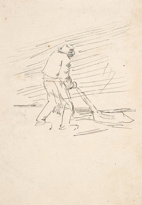 Study of a man pushing a plow  Poster Print by F√©licien Rops