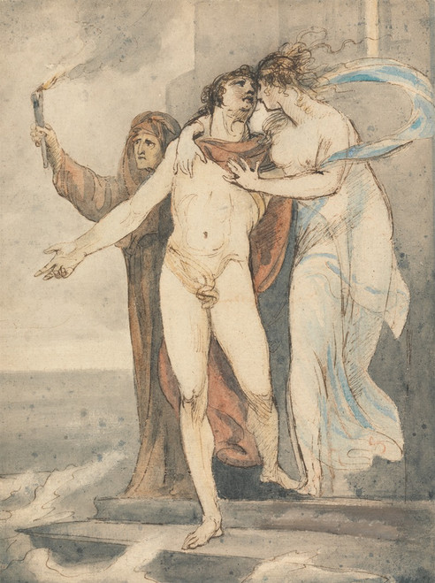 Leander Taking Leave of Hero Before Swimming Back Across the Hellespont Poster Print by William Hamilton