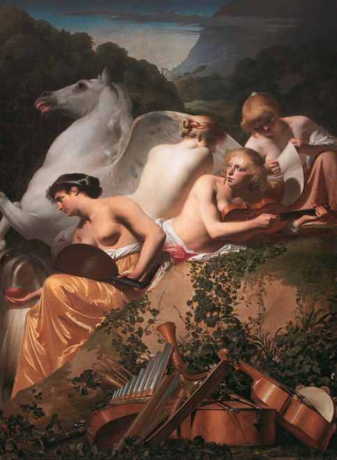 Four Muses and Pegasus  Poster Print by Caesar Van Everdingen