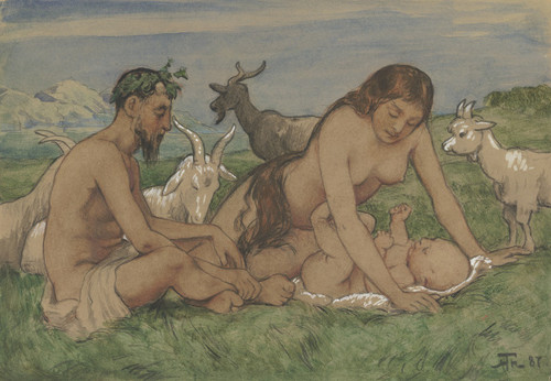 Family of Fauns  Poster Print by Hans Thoma