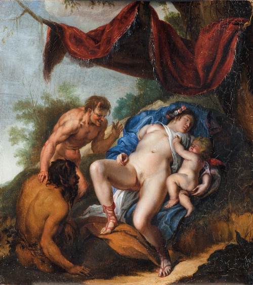 Sleeping Venus with Cupid Watched by Satyrs  Poster Print by Anonymous