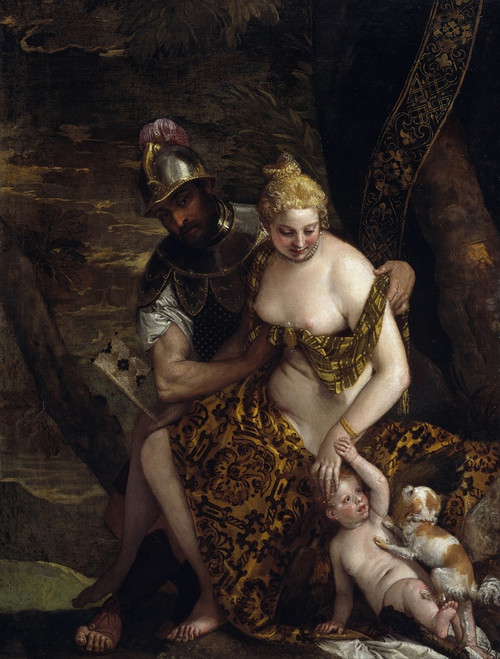 Mars, Venus and Cupid Mars and Venus With Cupid and a Dog  Poster Print by Paolo Veronese