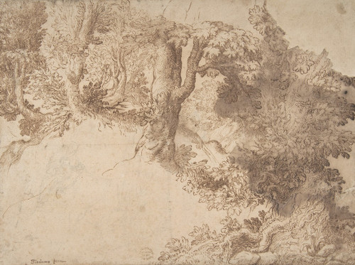 Woodland Scene with Light Sketch of a Madonna and Child  Poster Print by Girolamo Muziano