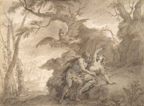 Illustrations to the Metamorphoses of Ovid; Jupiter and Io ; Jupiter and Io, disguised as a white beifer ; Mercury Rescuing Io from Argus   Poster Print by Godfried Maes