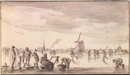 Winter Landscape with Skaters and Fishermen  Poster Print by Jan van Goyen