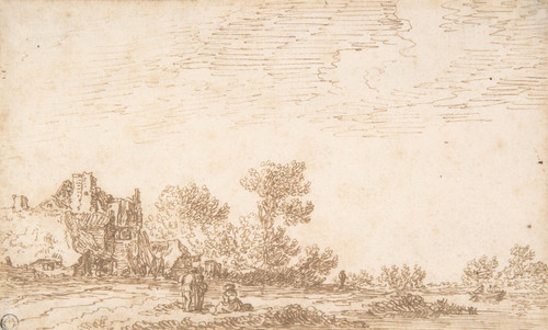 Landscape with River and Three Figures  Poster Print by Jan van Goyen