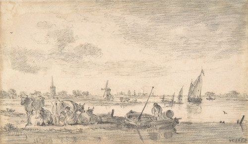River Scene with Cows  Poster Print by Jan van Goyen