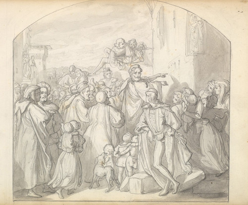 An Artist Drawing on Wall of a Church Watched by a Crowd  Poster Print by Frederic Leighton