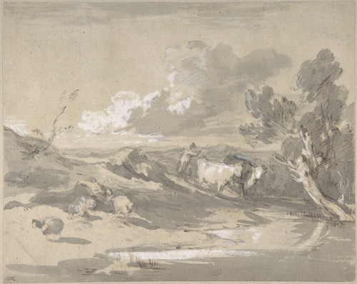 Open Landscape with Herdsman, Cows, and Sheep  Poster Print by Thomas Gainsborough