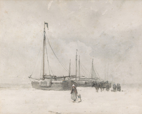 Fishing Boats on the Beach in Winter Poster Print by Anton Mauve