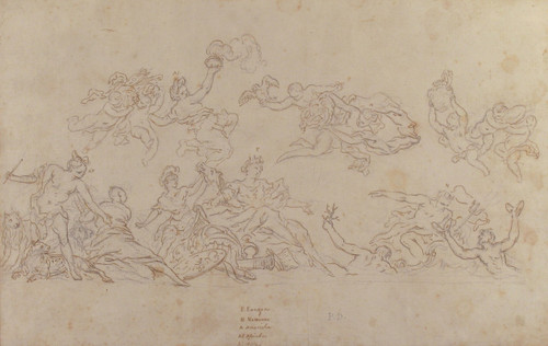 Design for a Ceiling Decoration with Neptune and Allegories of the Four Continents  Poster Print by Pietro Dandini