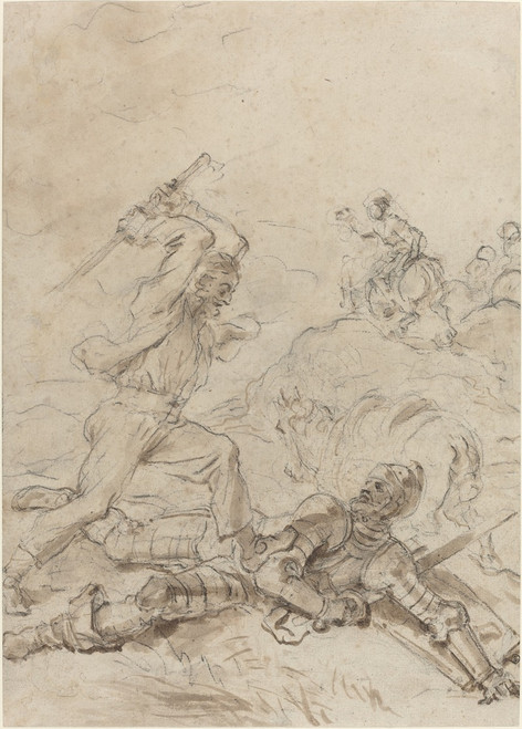 The Muleteer Attacking Don Quixote as He Lies Helpless on the Ground  Poster Print by Jean-Honor‚îú‚åê Fragonard