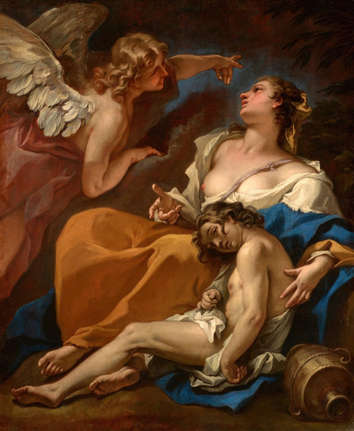 Hagar and Ishmael Saved by the Angel  Poster Print by Sebastiano Ricci