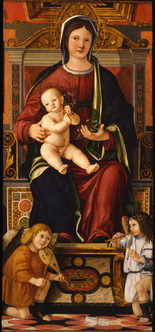 The Virgin and Child Enthroned with Two Musician Angels  Poster Print by Cristoforo Caselli