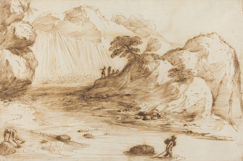 Landscape with a Waterfall Poster Print by Guercino