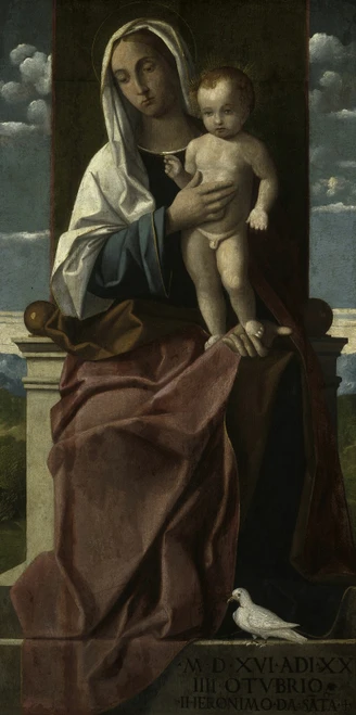 Virgin and Child Enthroned  Poster Print by Girolamo da Santacroce