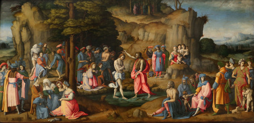The baptism of christ  Poster Print by Bacchiacca