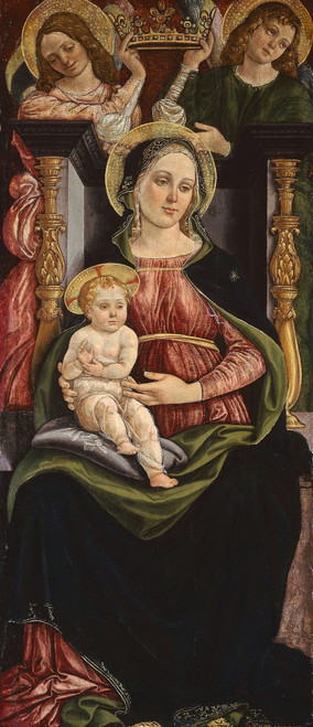 Virgin and Child Enthroned with Two Angels Holding a Crown  Poster Print by Ansano Ciampanti