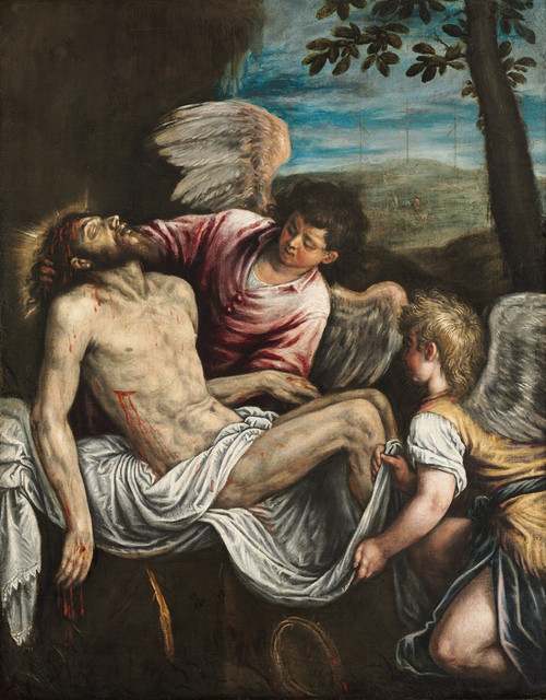 The Dead Christ with Angels  Poster Print by Leandro Bassano