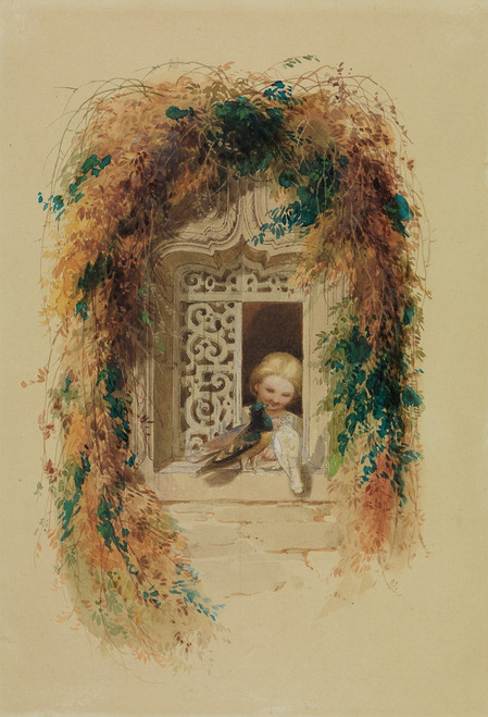 M‚îú√±dchen mit drei Tauben am Fenster  Poster Print by Adolf Schr‚îú‚ï¢dter