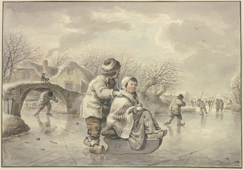 Winterlandschaft mit Schlittschuhl‚îú√±ufern Poster Print by Jacob van Strij