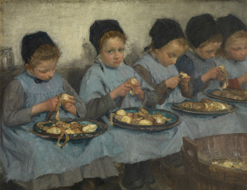 Weesmeisjes schillen aardappelen Poster Print by Pierre Jacques Dierckx
