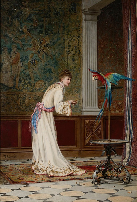 Feeding the macaw Poster Print by Frederik Hendrik Kaemmerer