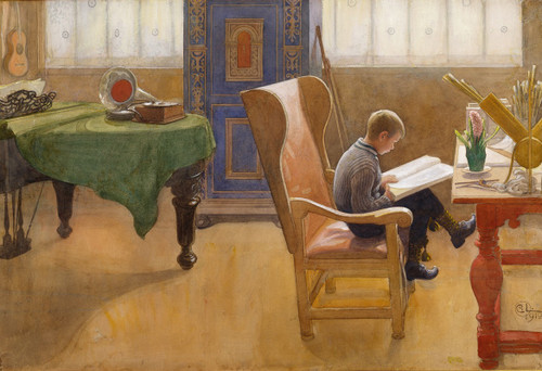 Esbj‚îú‚ï¢rn at the Study Corner Poster Print by Carl Larsson