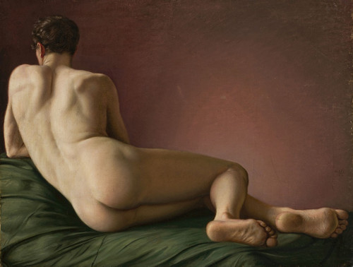 Nude of the back of a reclining man  Poster Print by Aleksander Lesser