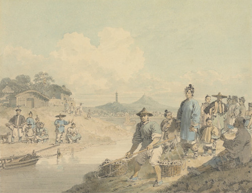 View in China; Figures with Pagoda and Mountain  Poster Print by William Alexander