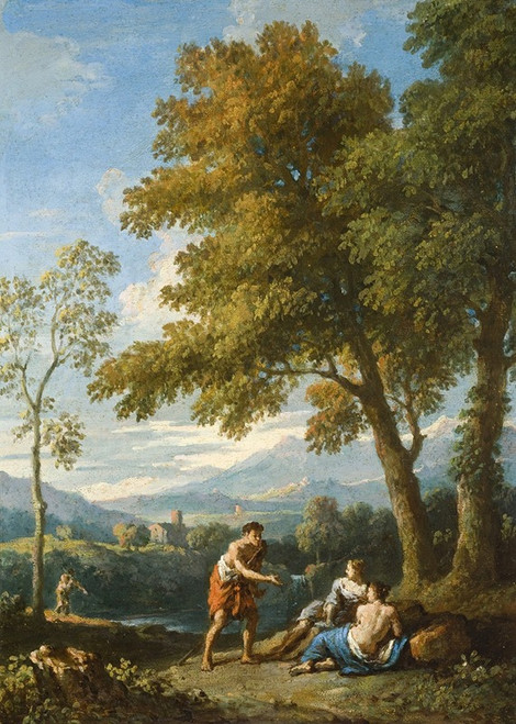View of the Roman Campagna with Figures Conversing  Poster Print by Jan Frans Van Bloemen