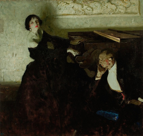 Romantic Couple Seated by Piano  Poster Print by Dean Cornwell