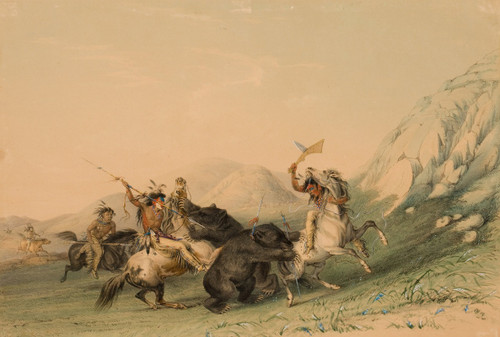 Attacking the Grizzly Bear  Poster Print by George Catlin